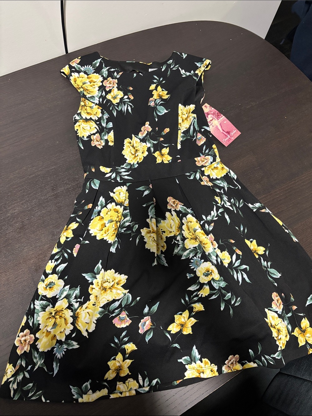Lipsy Black Mini Dress with Yellow Floral Print